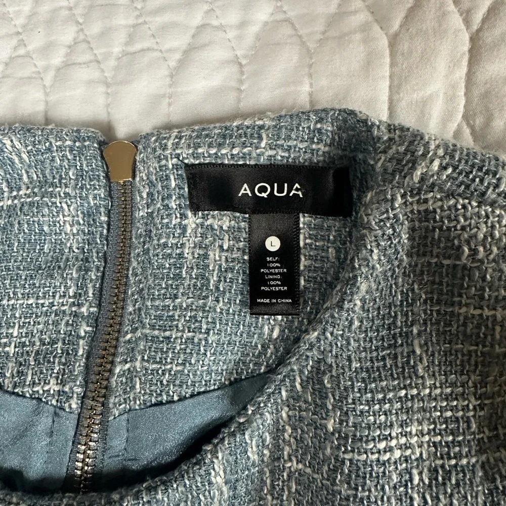 AQUA Womens Boucle Mini Fit and Flare Blue Dress - Picture 4 of 7